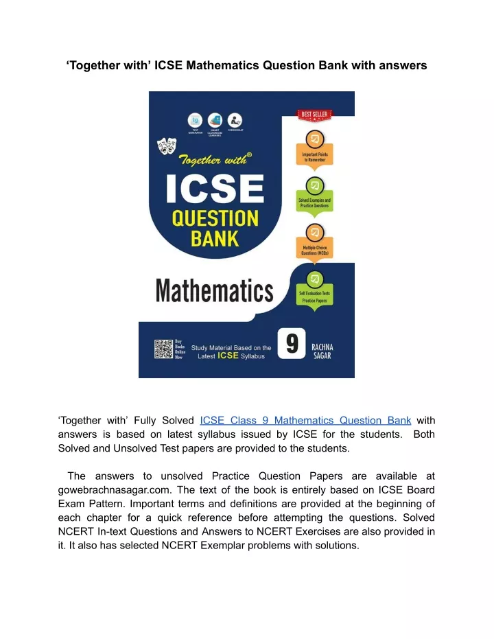 together with icse mathematics question bank with