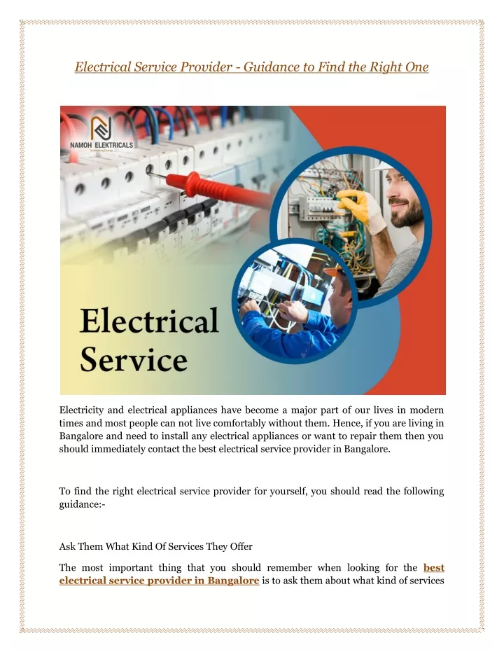 electrical service provider guidance to find