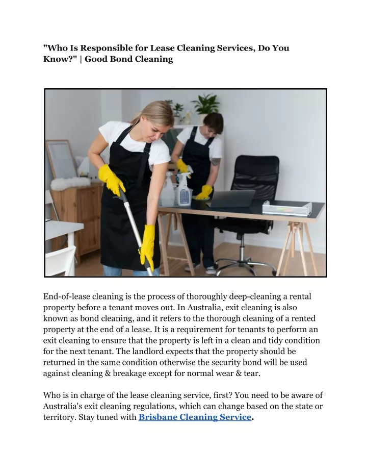 who is responsible for lease cleaning services