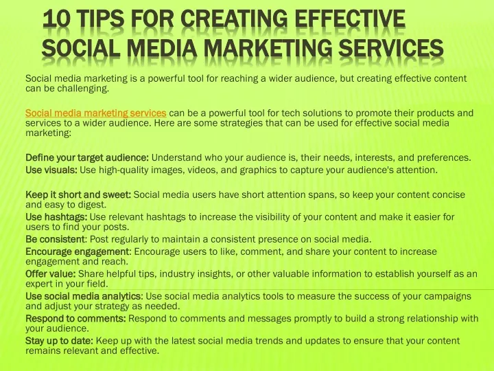 Ppt 10 Tips For Creating Effective Social Media Marketing Services Powerpoint Presentation 2877