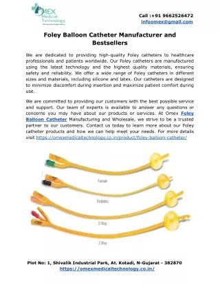 Foley Balloon Catheter Manufacturer and Bestsellers