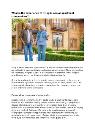 What is the experience of living in senior apartment communities_