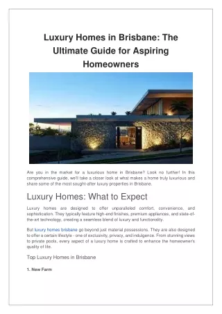 Luxury Homes in Brisbane The Ultimate Guide for Aspiring Homeowners