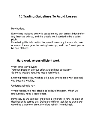 10 Trading Guidelines To Avoid Losses