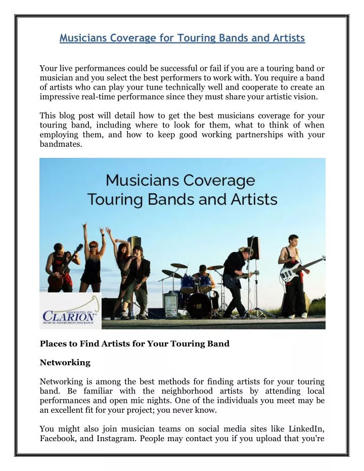 musicians coverage for touring bands and artists