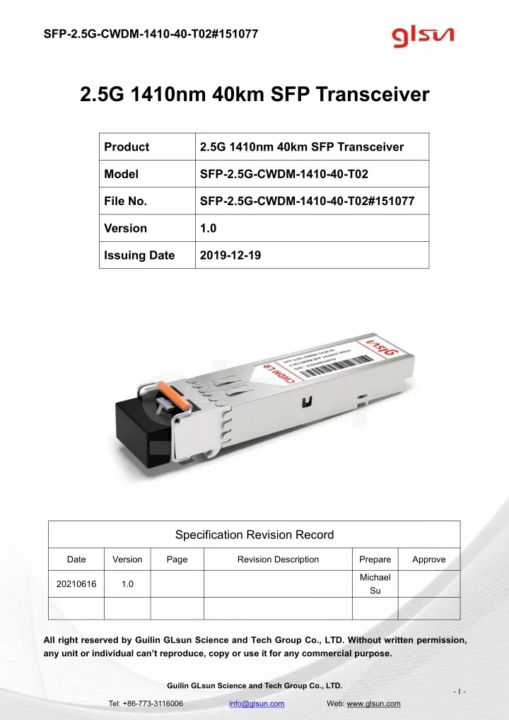 sfp 2 5g cwdm 1410 40 t02 151077