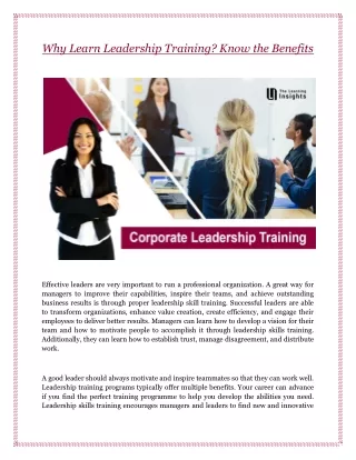 Why Learn Leadership Training? Know The Benefits