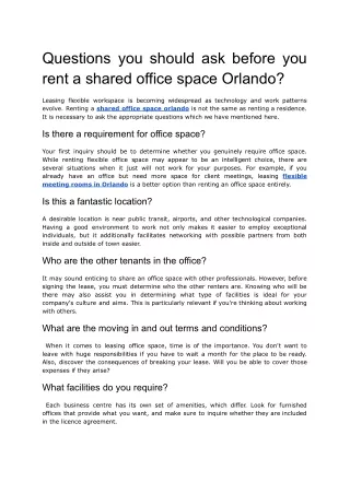 Questions you should ask before you rent a shared office space Orlando?