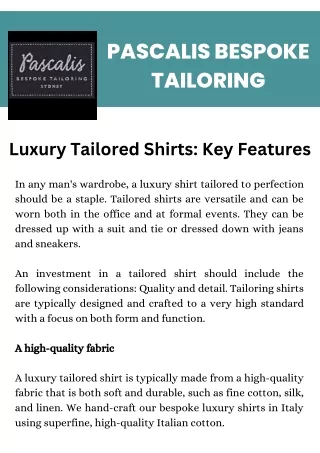 Luxury Tailored Shirts Key Features