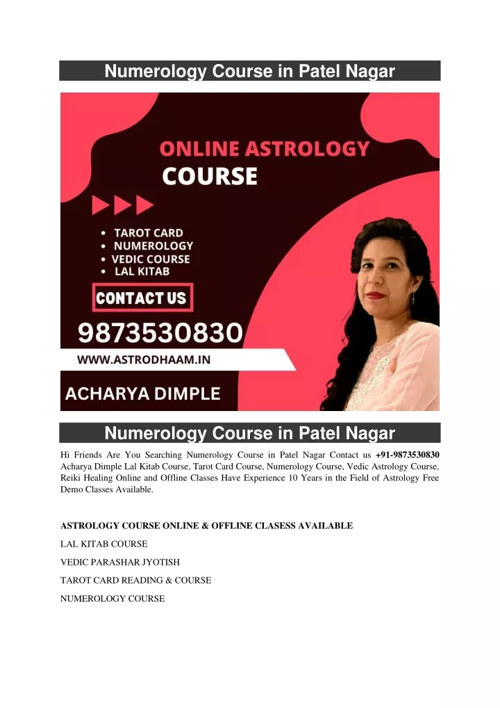 numerology course in patel nagar