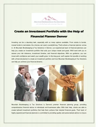 Create an Investment Portfolio with the Help of Financial Planner Denver