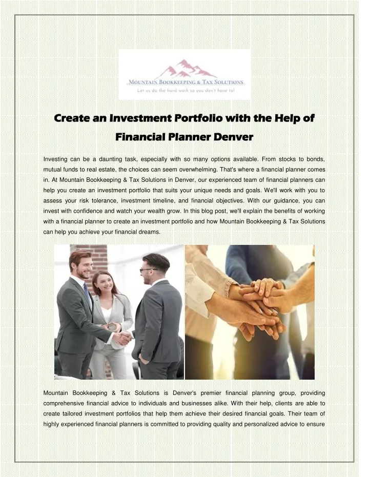 create an investment portfolio with the help