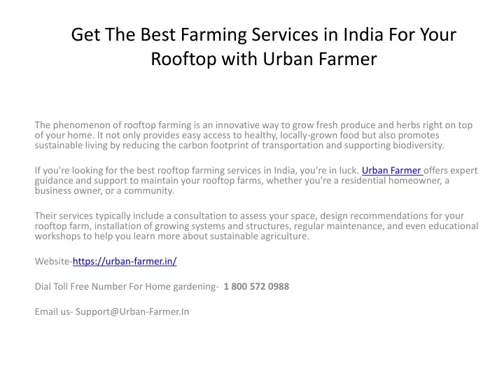 get the best farming services in india for your rooftop with urban farmer