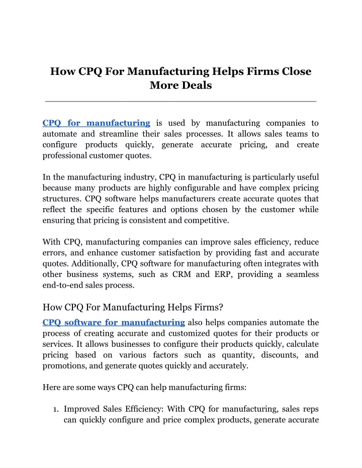 how cpq for manufacturing helps firms close more