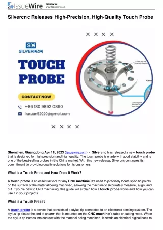 Silvercnc Releases High-Precision, High-Quality Touch Probe