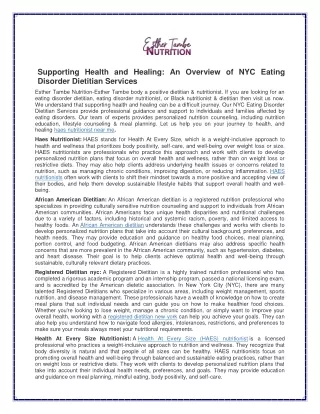 Supporting Health and Healing An Overview of NYC Eating Disorder Dietitian Services