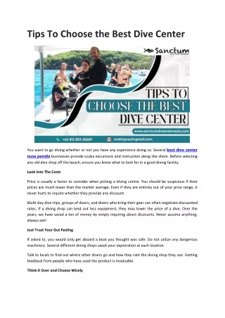 tips to choose the best dive center