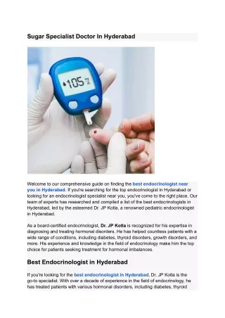 Discover the Best Endocrinologist in Hyderabad for Your Hormonal Health