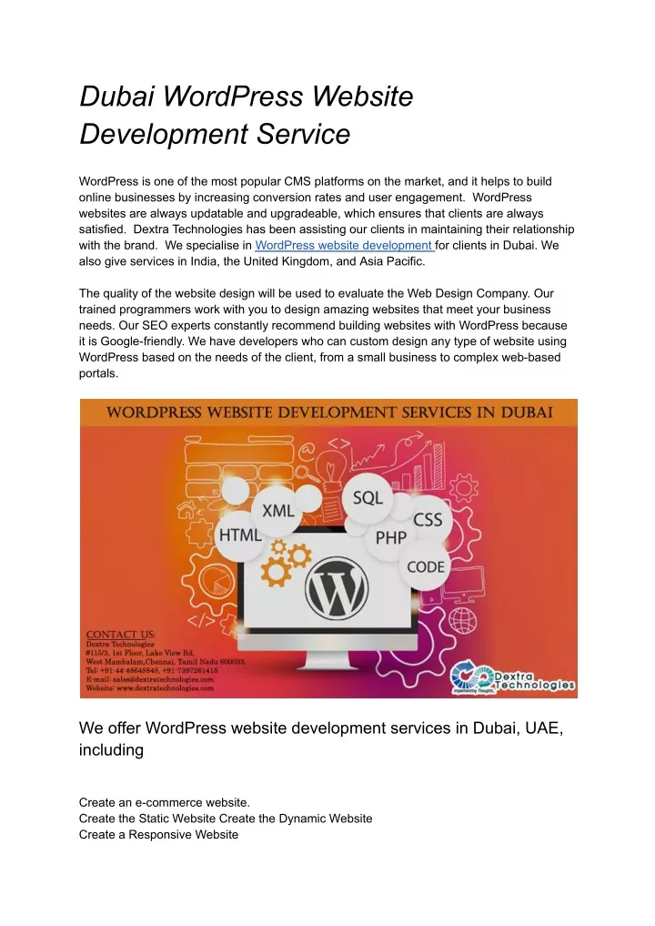 dubai wordpress website development service