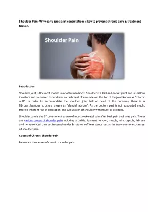 Shoulder Pain- Why early Specialist consultation is key to prevent chronic pain & treatment failure