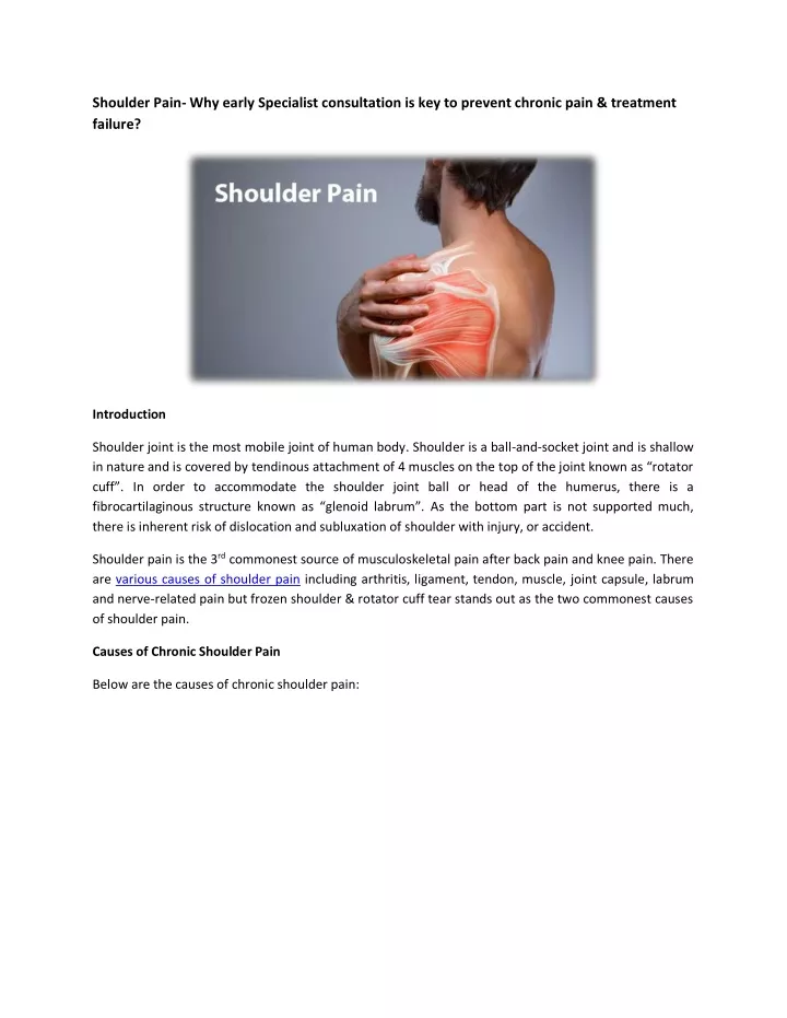 shoulder pain why early specialist consultation