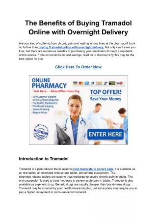 The Benefits of Buying Tramadol Online with Overnight Delivery