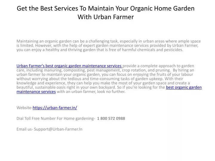 get the best services to maintain your organic home garden with urban farmer