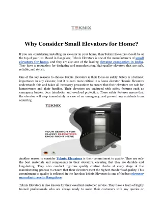 Why Consider Small Elevators for Home