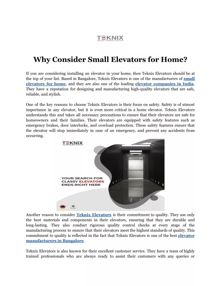 why consider small elevators for home