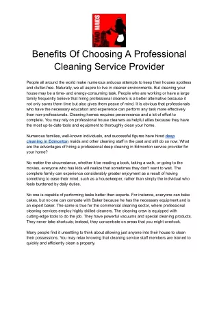 Benefits Of Choosing A Professional Cleaning Service Provider