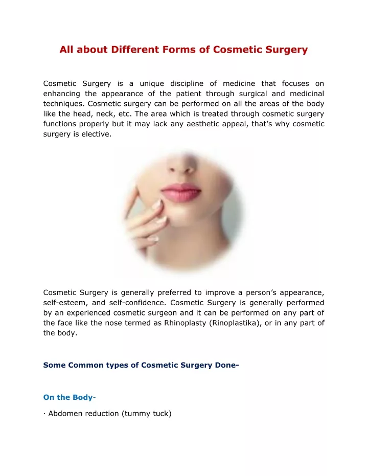 all about different forms of cosmetic surgery