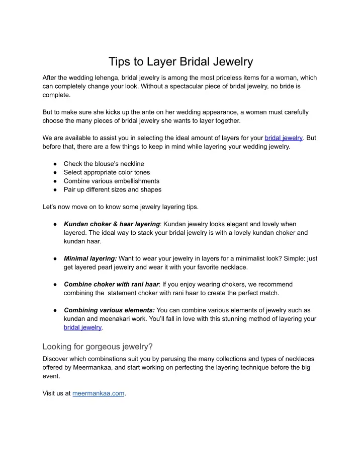 tips to layer bridal jewelry