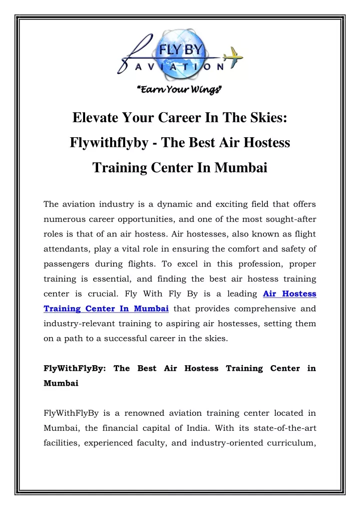 elevate your career in the skies