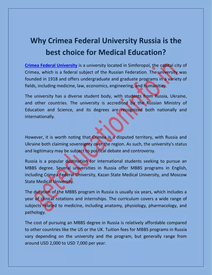why crimea federal university russia is the best