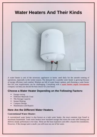 Water Heaters And Their Kinds