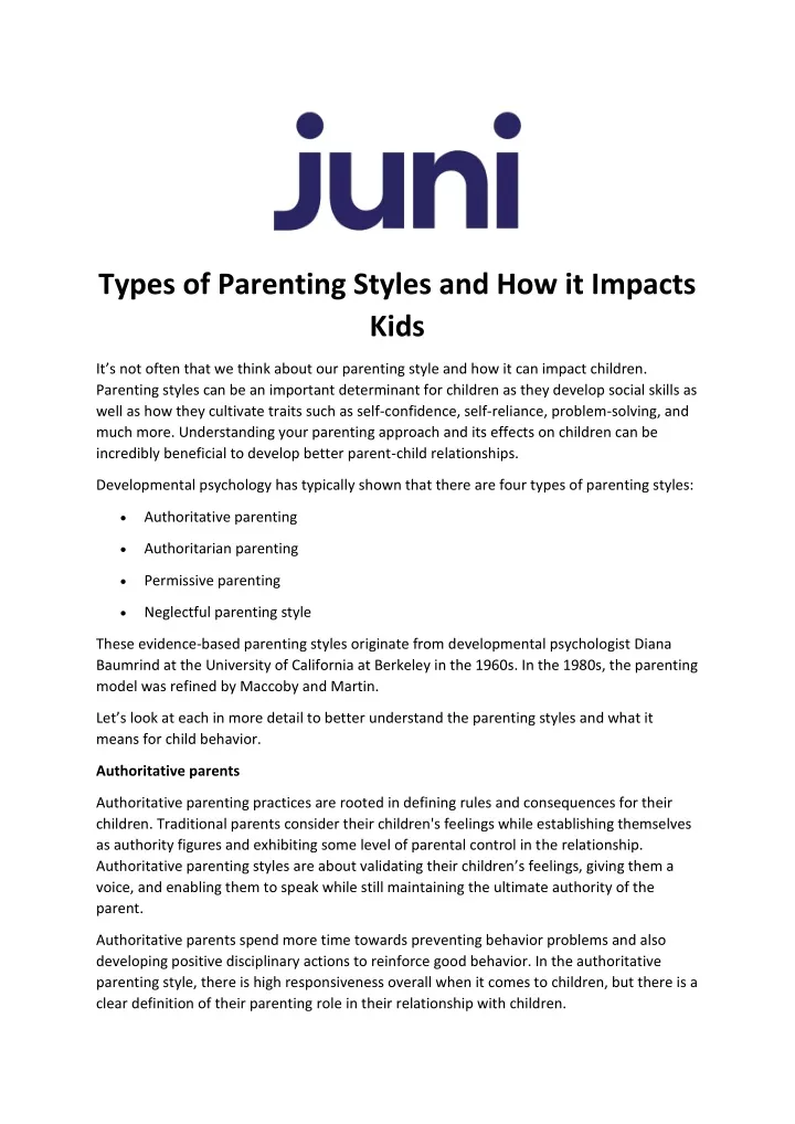 types of parenting styles and how it impacts kids