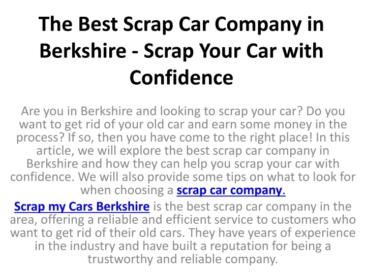 the best scrap car company in berkshire scrap your car with confidence