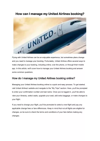 How can I manage my United Airlines booking