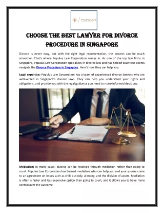 Choose the Best Lawyer for Divorce Procedure in Singapore