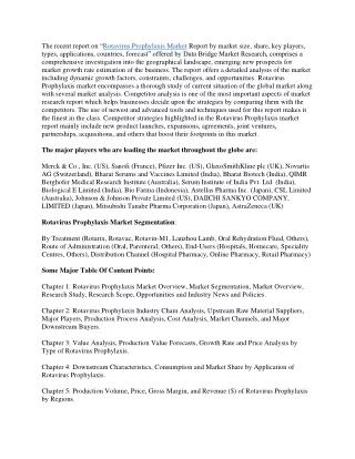 the recent report on rotavirus prophylaxis market