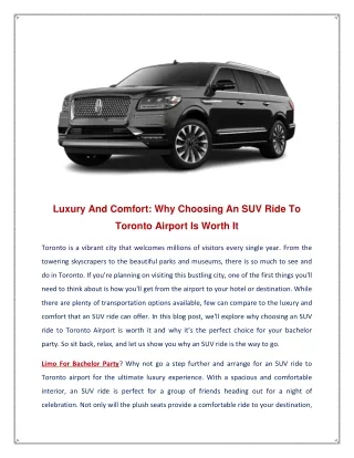 Luxury And Comfort Why Choosing An SUV Ride To Toronto Airport Is Worth It