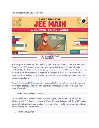 How to Preparing for JEE Main exam
