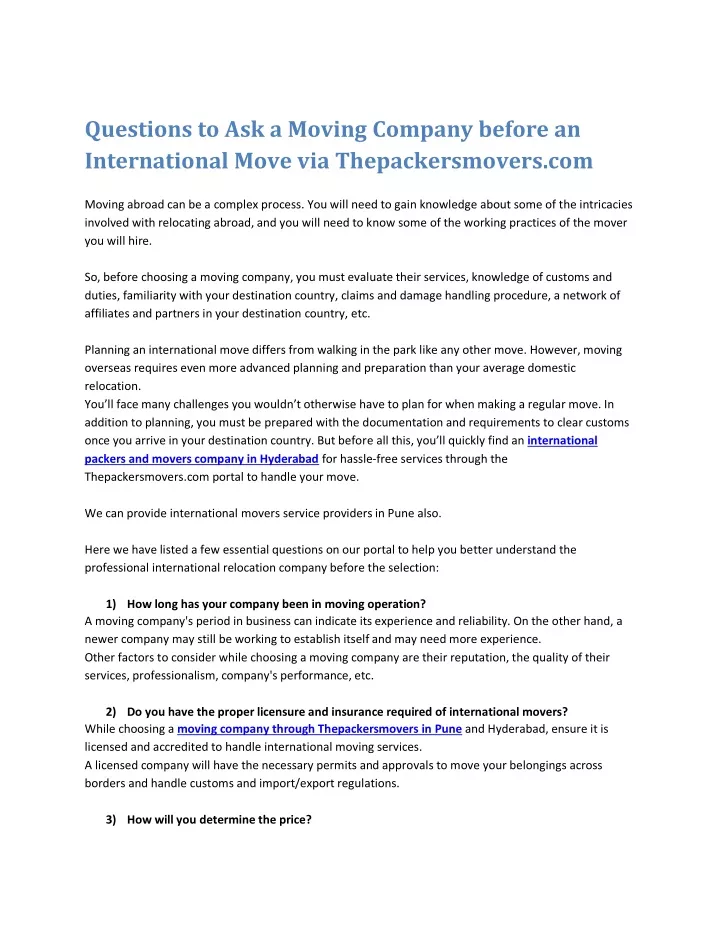 questions to ask a moving company before