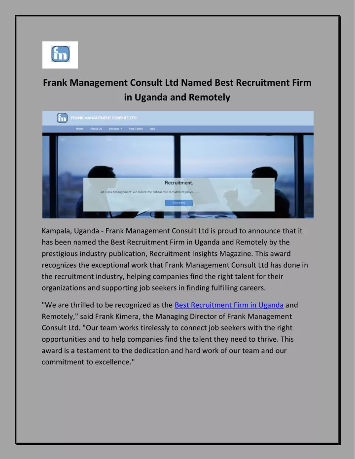 frank management consult ltd named best
