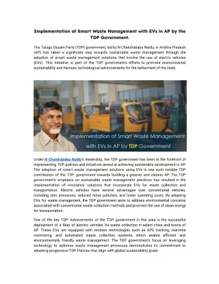 Implementation of Smart Waste Management with EVs in AP by TDP Government.
