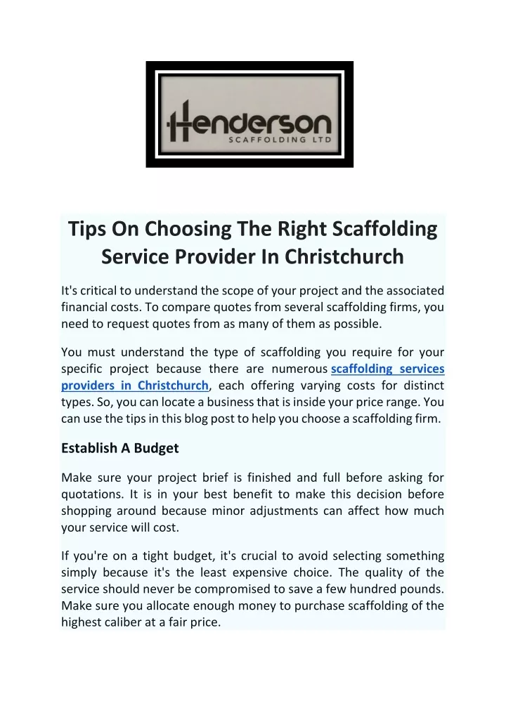 tips on choosing the right scaffolding service