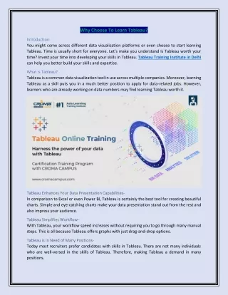 Why Choose To Learn Tableau?