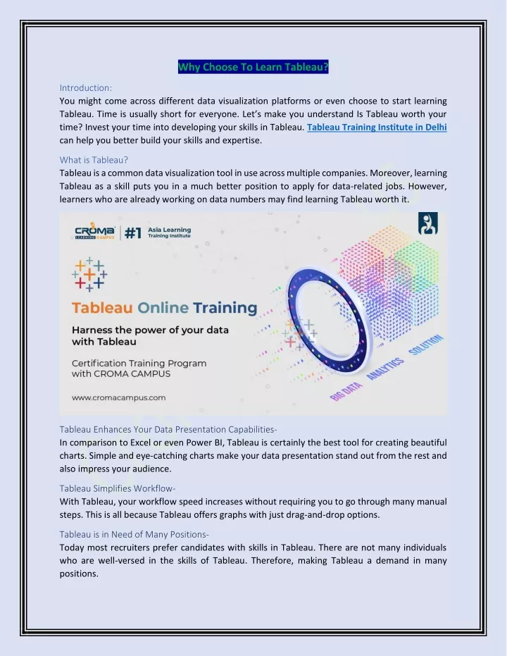why choose to learn tableau