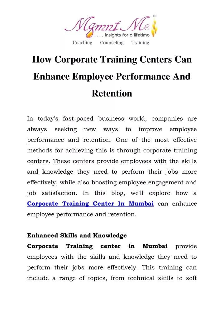 how corporate training centers can