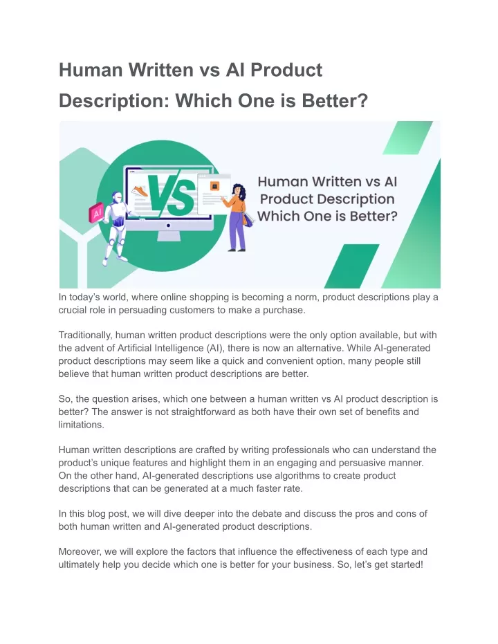 human written vs ai product description which